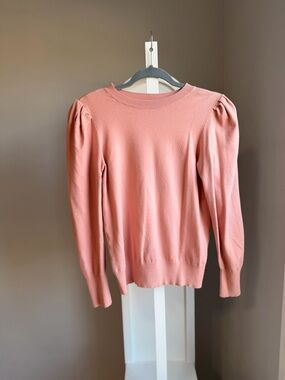 Marled Puff-Sleeve Crewneck Sweater - Dusty Rose